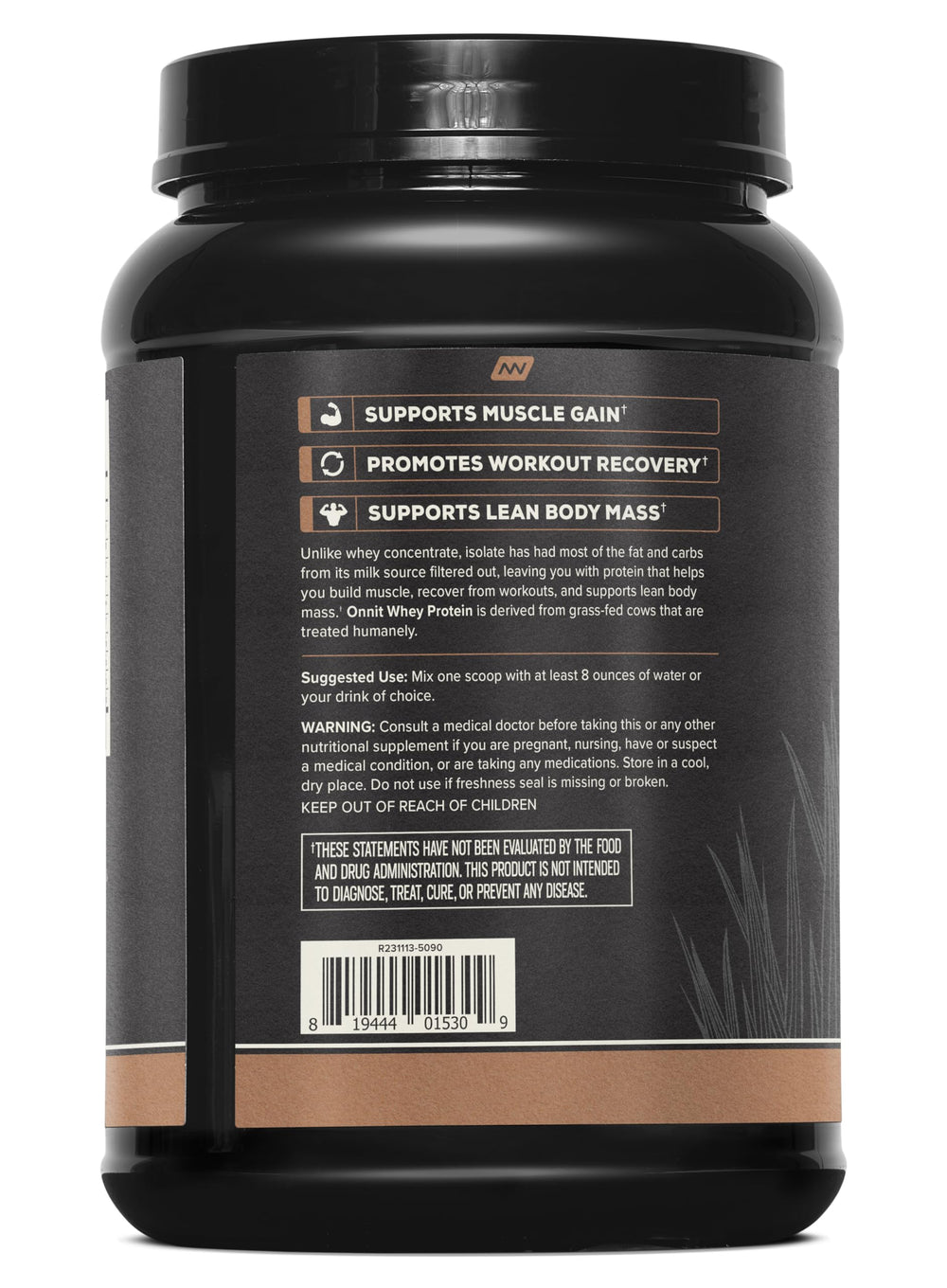 Close-up of ONNIT leucine-rich whey isolate protein profile