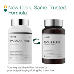 ONOTIC 90 Paraxanthine capsules pack showcasing bottle design and vitamin C boost