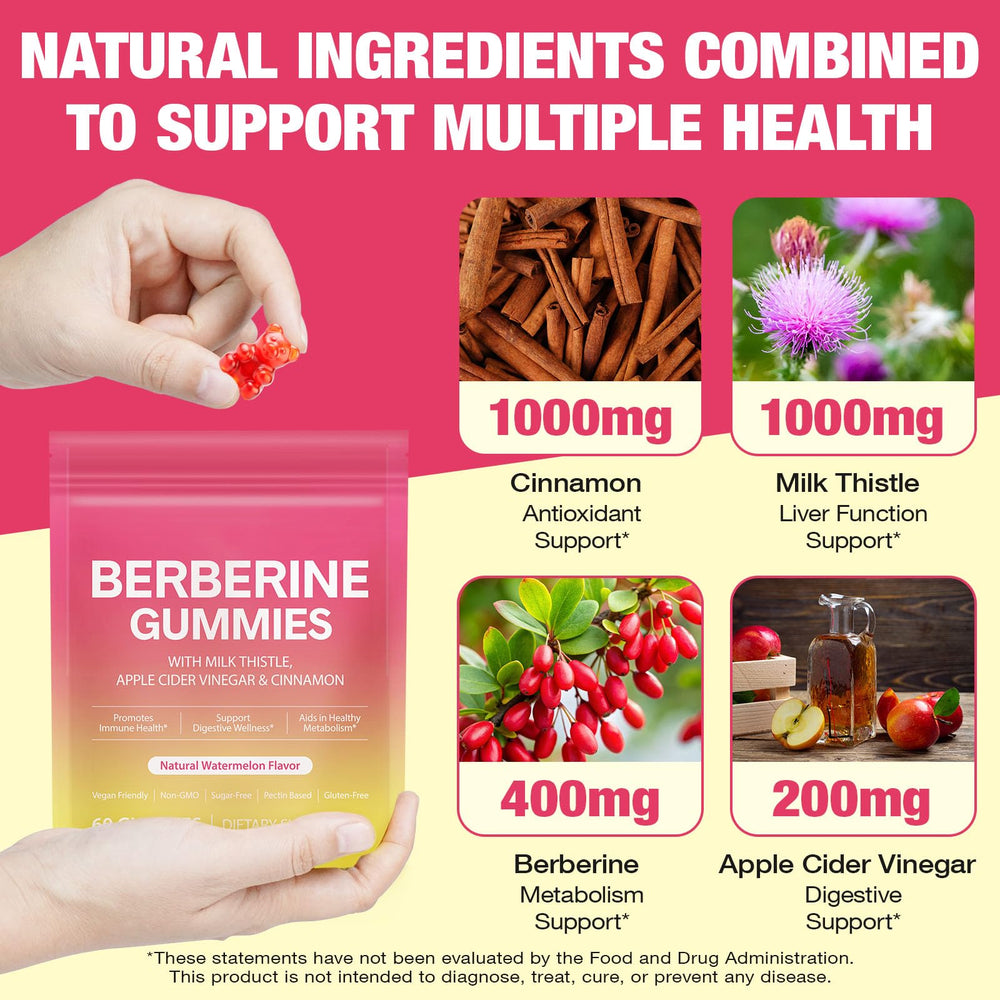 Onznoz Berberine Gummies bottle back detailing ingredients for gut and immune health