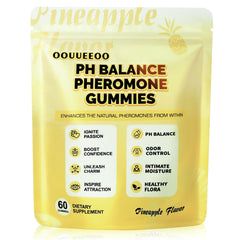 Front view of OOUUEEOO Pheromone Gummies bottle and packaging