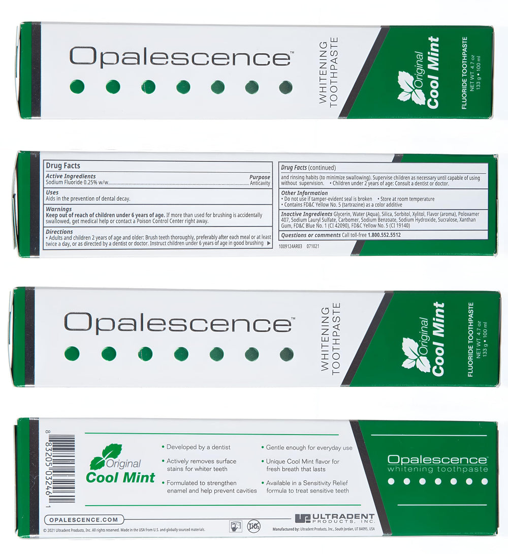 Made in the USA Opalescence toothpaste packaging