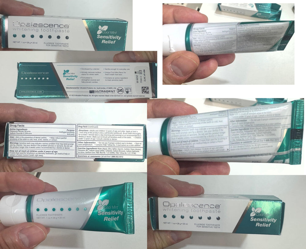Brushing teeth with Opalescence sensitive toothpaste