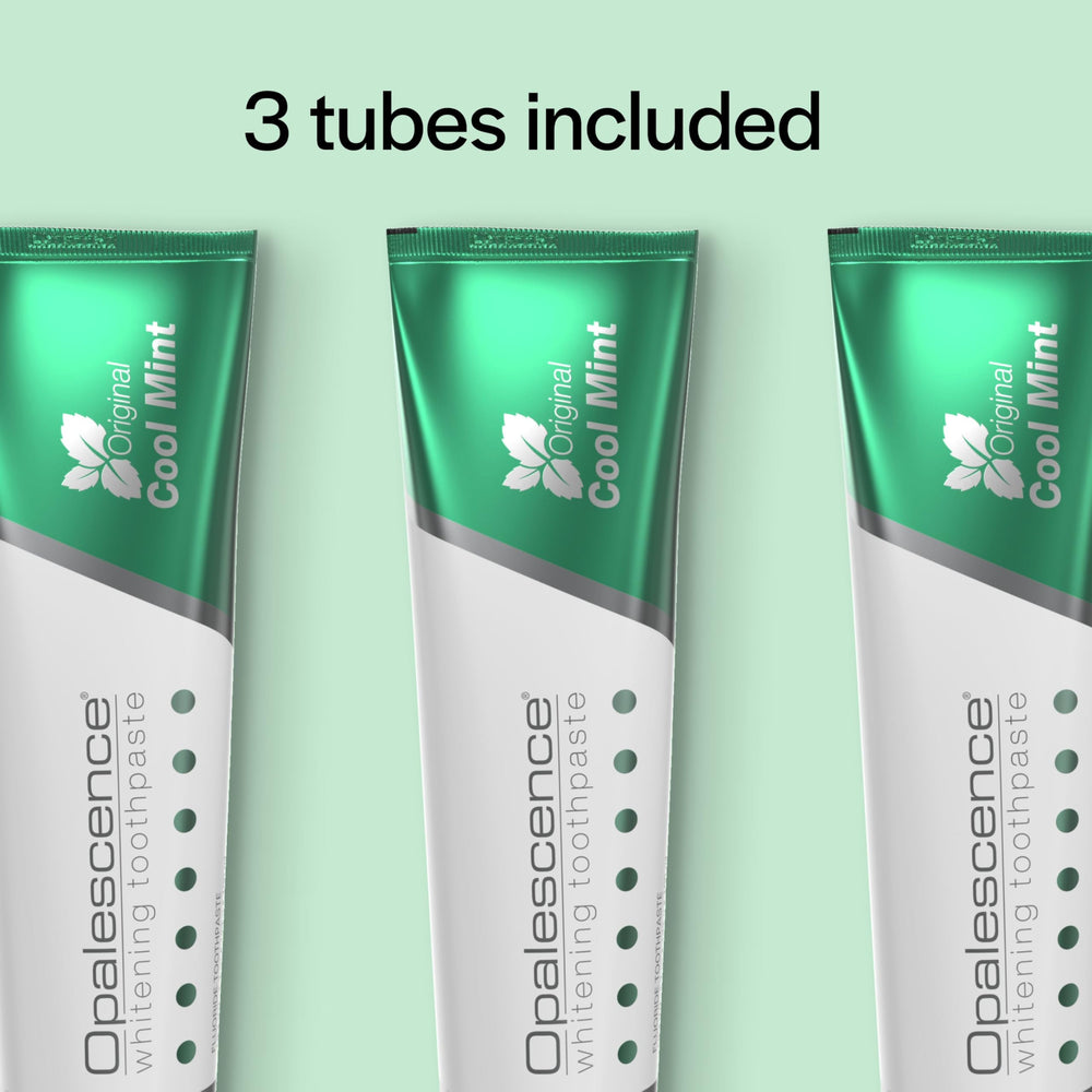 Opalescence toothpaste tubes arranged for packaging