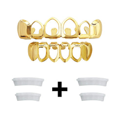 Close-up of adjustable fit 24K gold grillz for teen mouth