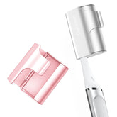Ophimos aluminum alloy toothbrush cap in silver and pink, front view