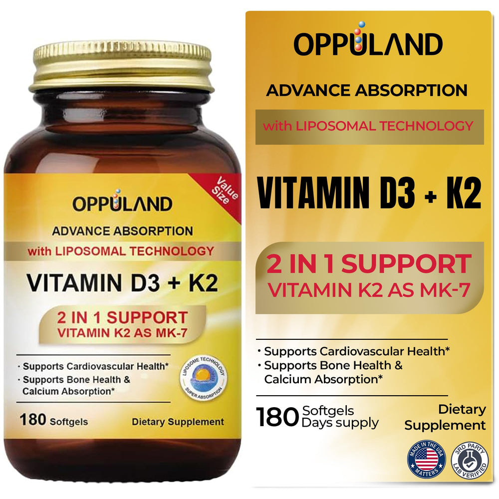 oppuland Vitamin D3 + K2 liposomal 180 softgels bottle