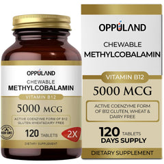 Oppuland Methyl B-12 5000mcg chewable orange-flavored tablet bottle label