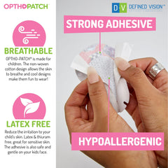Close-up of OpthoPatch latex-free adhesive bandages