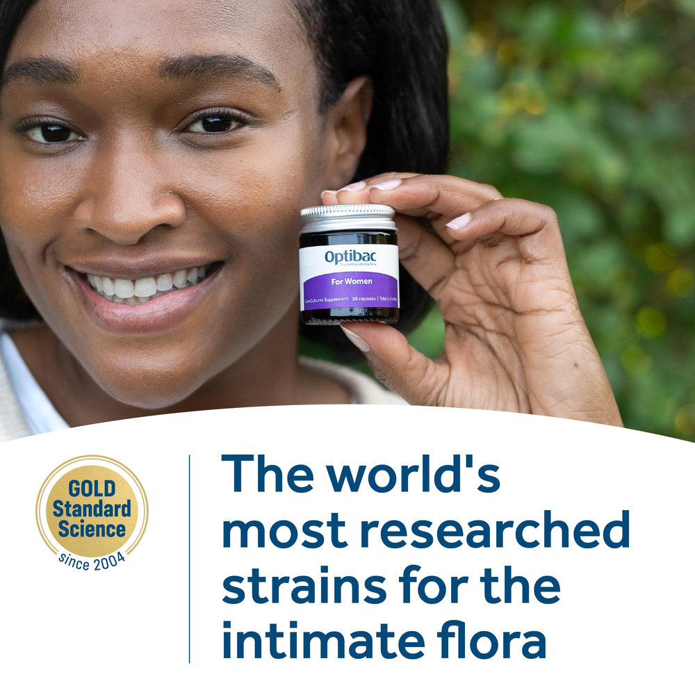 Back view of Optibac Probiotics For Women bottle with dosage information