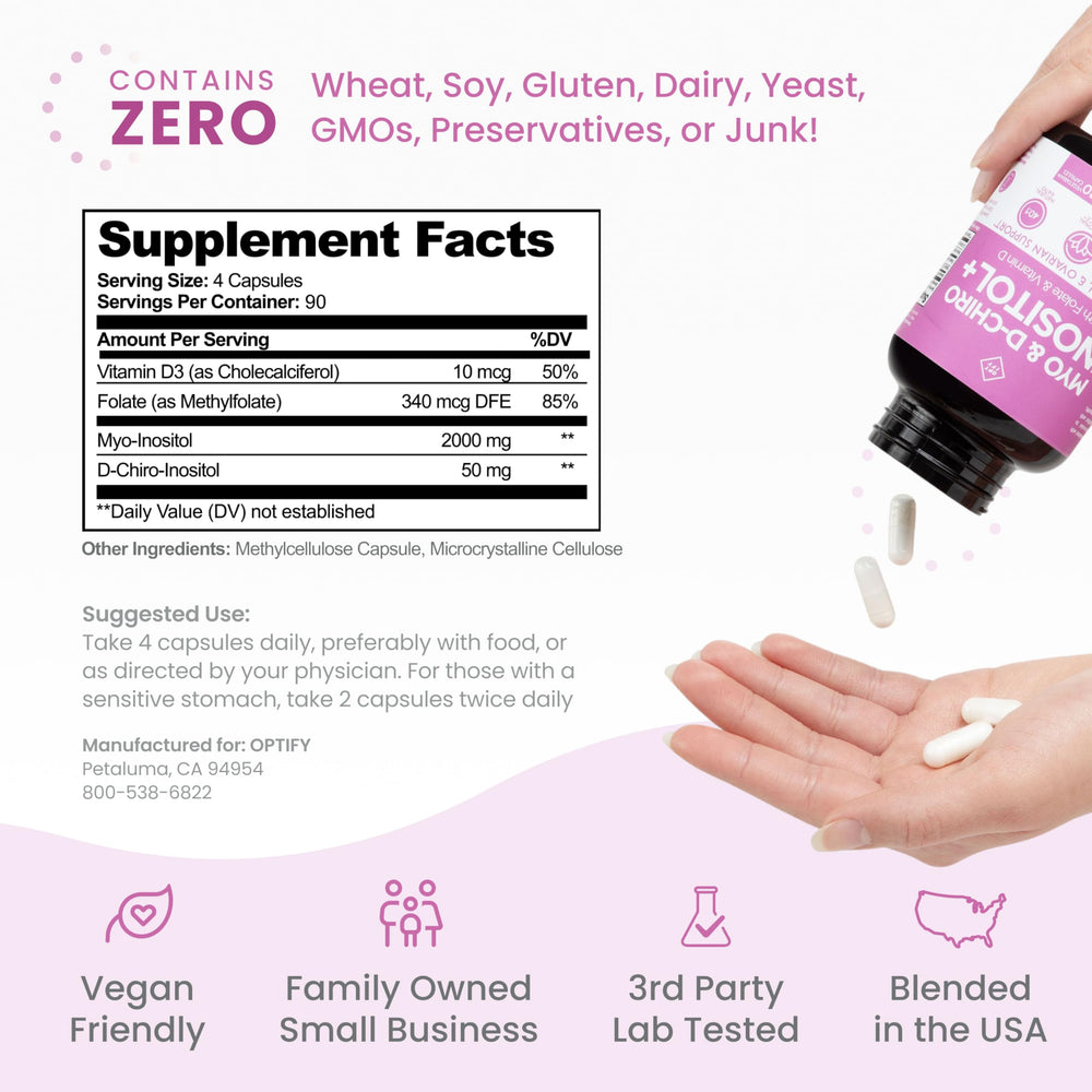 Optify Inositol product packaging and USA-made badge