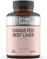 Bottle of Optimal Carnivore Grass Fed Beef Liver Capsules on white background