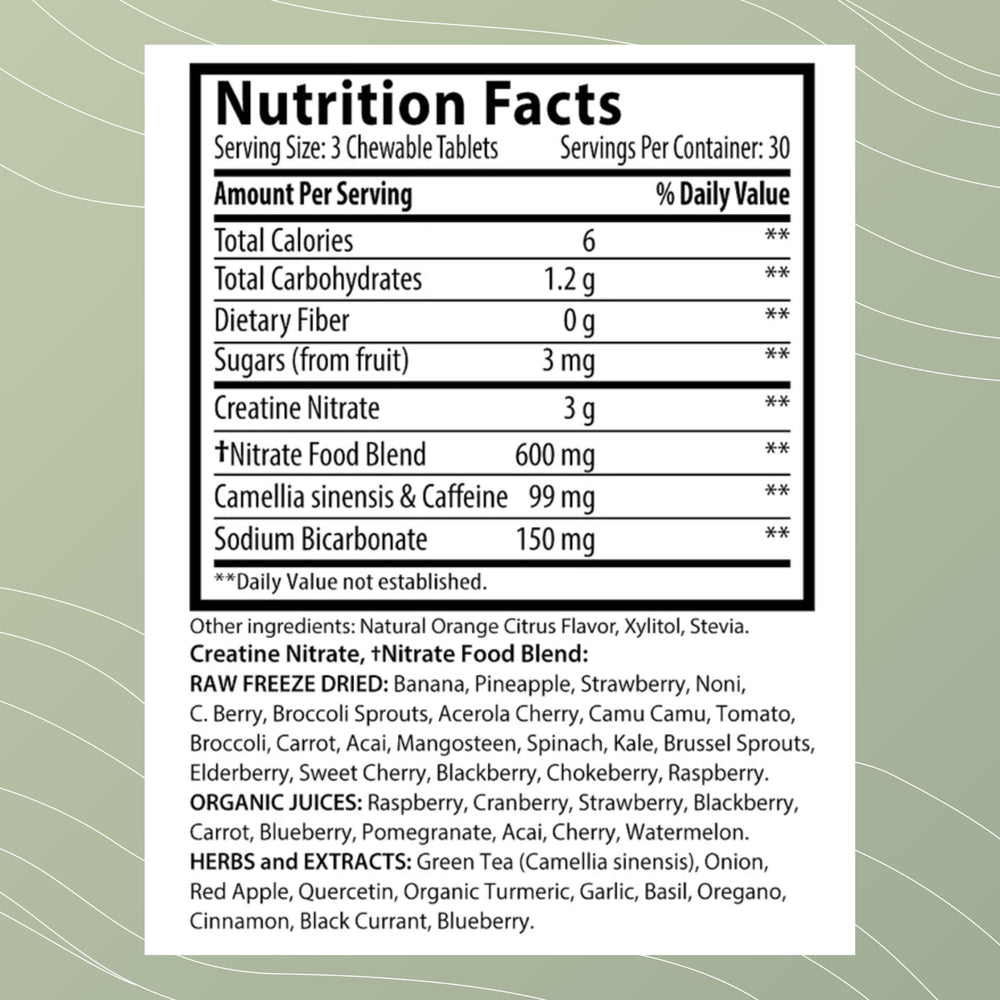 Optimal Health Systems BFF Chewable tablets closeup highlighting daily energy support and circulation benefits.
