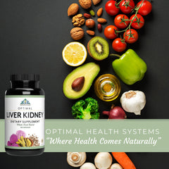 Optimal Health Systems Liver/Kidney Detox packaging close-up communicates clean GMP-grade manufacturing