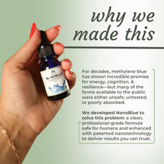 Optimal Health Systems NanoBlue patented formula label emphasizes unique formulation.