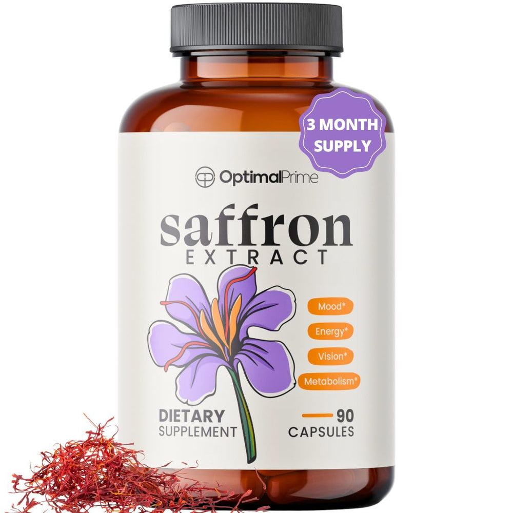 Bottle of Optimal Prime Saffron Supplement with label