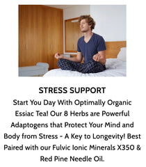 Close-up of ESSIAC tea powder ingredients list for the blend