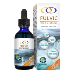 Front view of Optimally Organic Fulvic Ionic Minerals X350 bottle