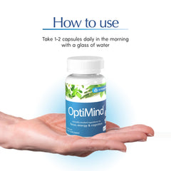 Optimind non-GMO label signaling a clean, safe formula for brain health.