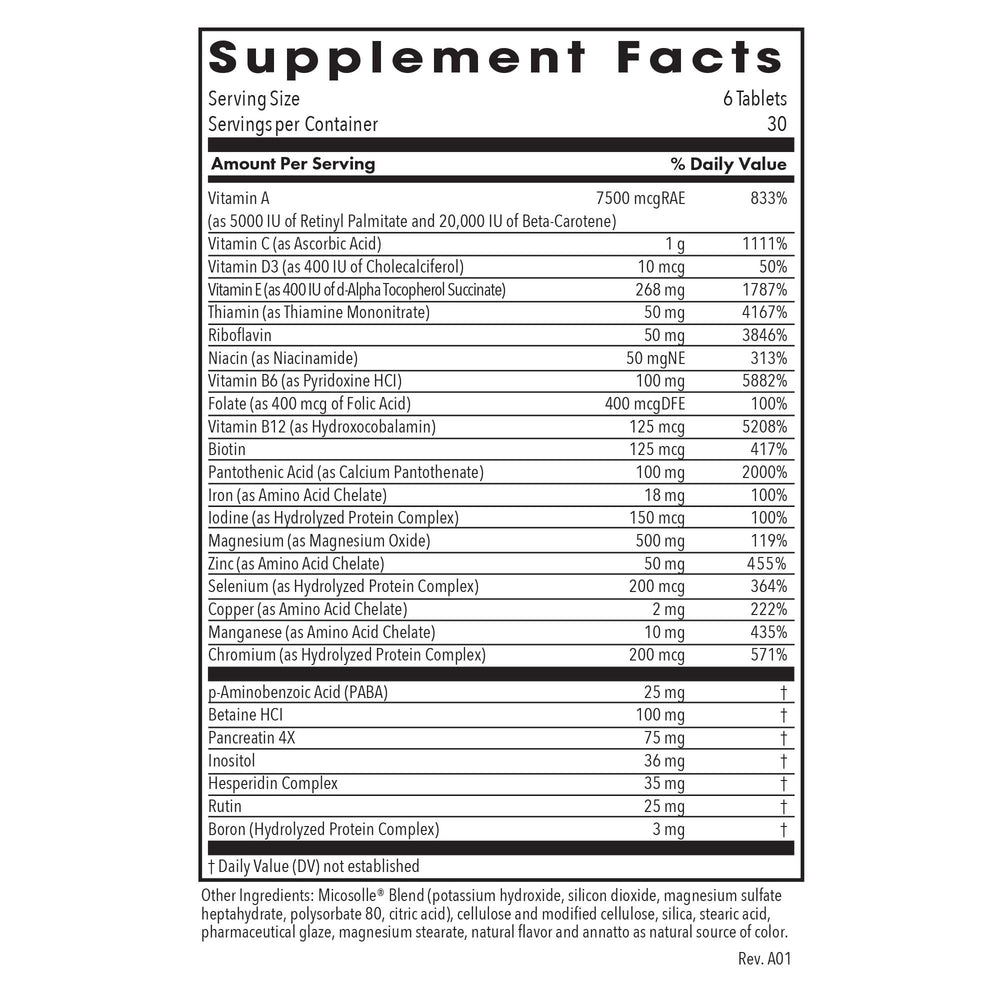 Nutrition facts panel for Androvite for Men
