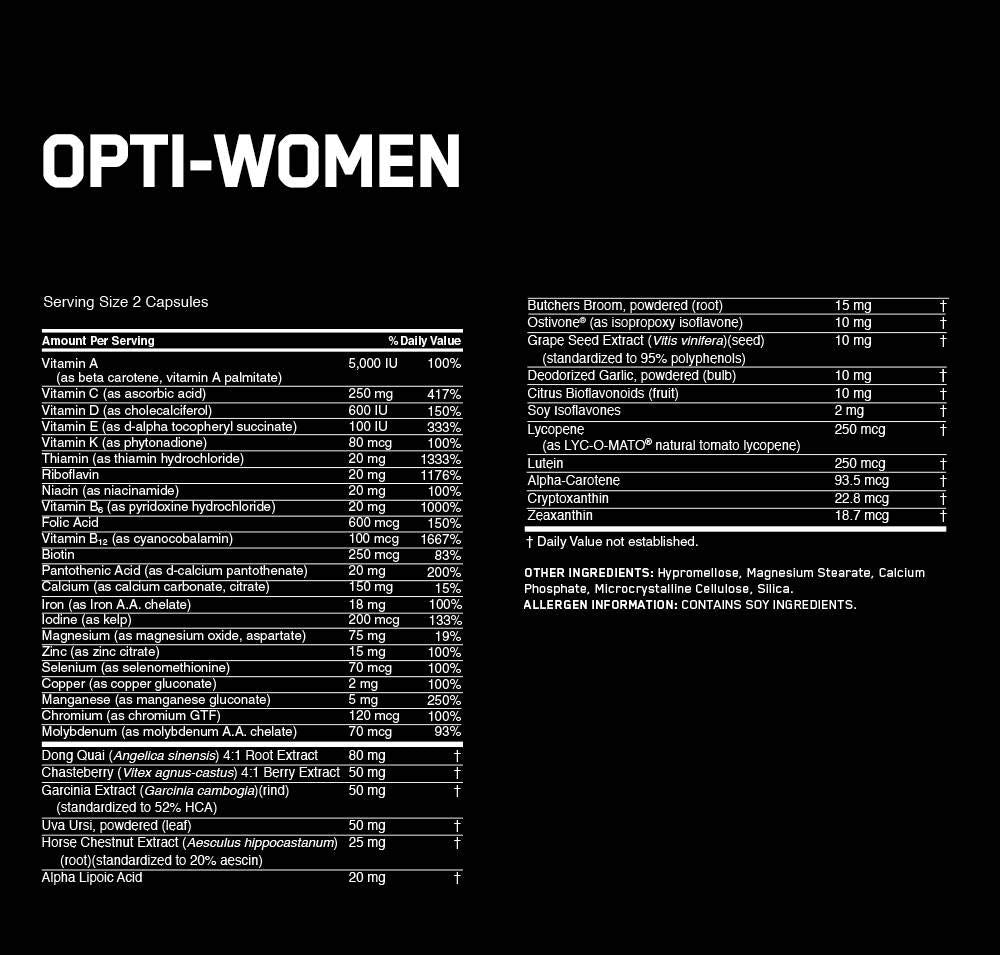 Close-up of Opti-Women capsules packaging