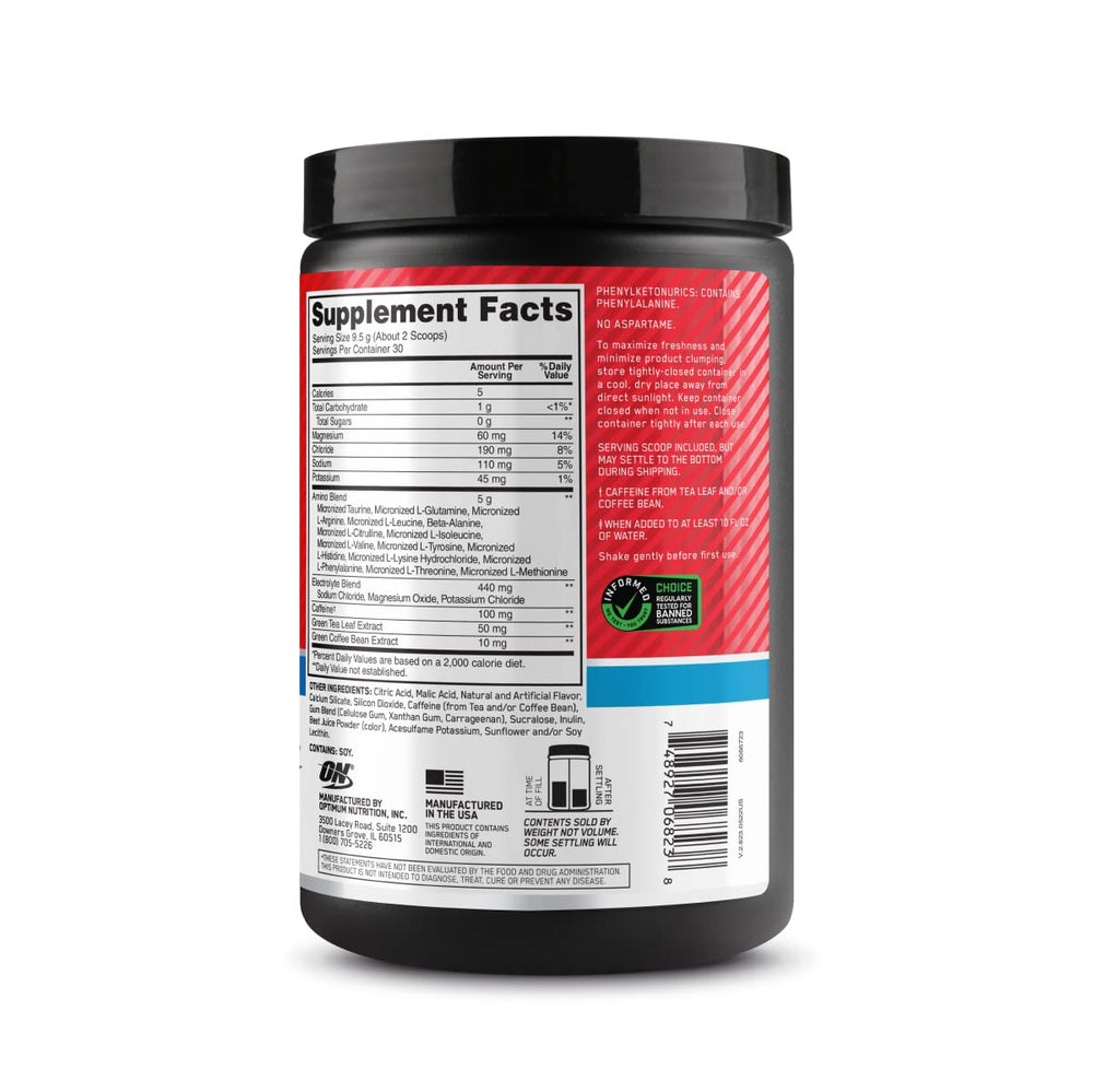 Amino acids blend: BCAA, taurine, glutamine, arginine, beta-alanine