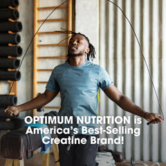 Micronized particles of Optimum Nutrition creatine powder for quick mixability.