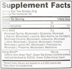 Optimum Nutrition Essential Amino Energy Concord Grape ingredients panel emphasizes amino acids for training