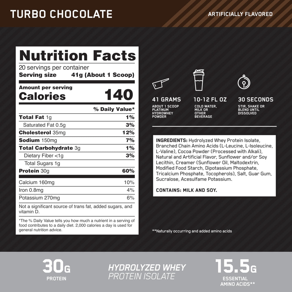 Optimum Nutrition Platinum Hydrowhey BCAAs close-up highlights micronized BCAAs for recovery support.