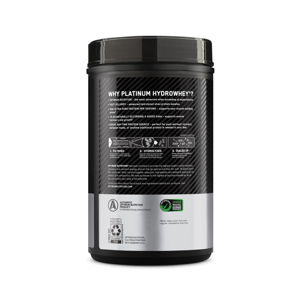 Optimum Nutrition Hydrowhey nutrition facts panel notes 30 g protein per serving.
