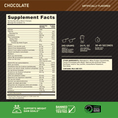 Nutrition facts panel for Serious Mass Chocolate 12 lb