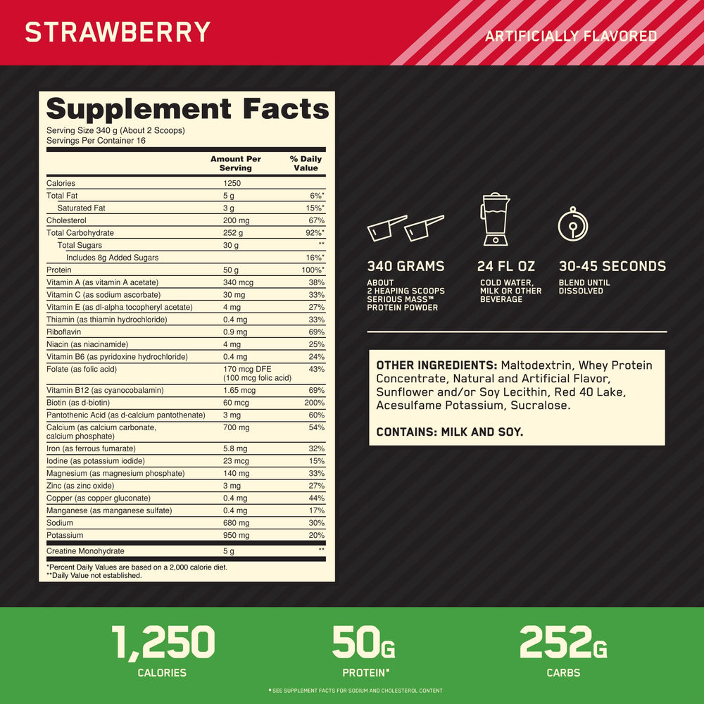 Two-scoop serving of Serious Mass Strawberry shake