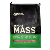 Optimum Nutrition Serious Mass packaging showcases mass gain support for athletes.