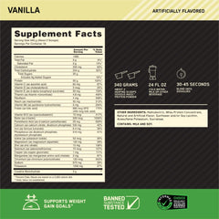 Side view of Optimum Nutrition Serious Mass Vanilla 12 lb container