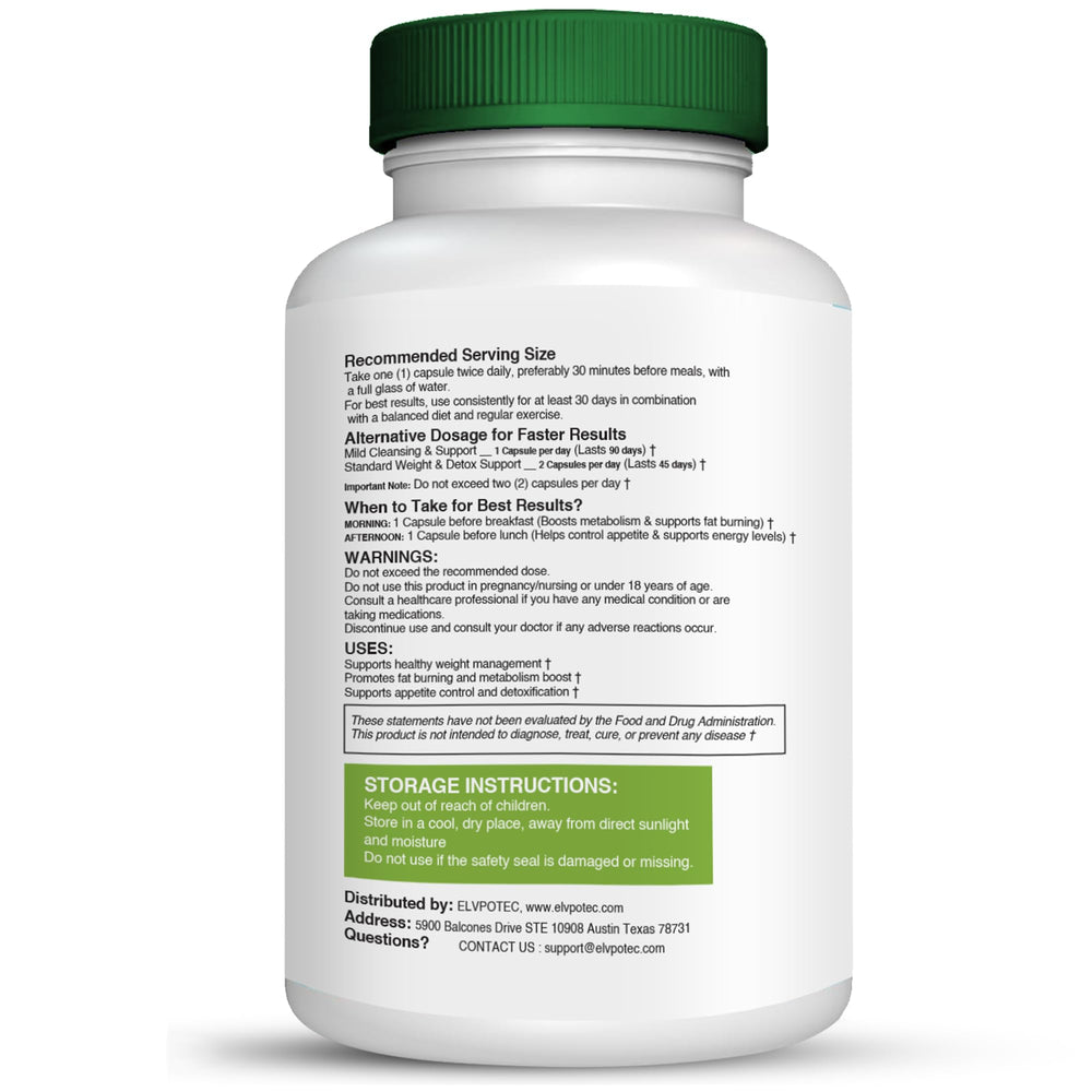 Ingredients: White Kidney Bean Extract, Garcinia Cambogia, Green Tea Extract with Nopal