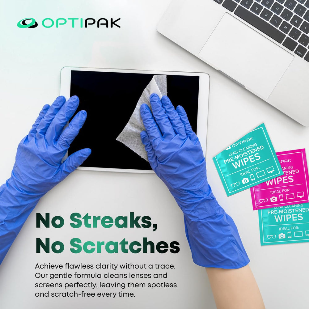 Packaging and components of OPTIPAK Sparkle lens cleaning kit