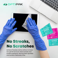 Packaging and components of OPTIPAK Sparkle lens cleaning kit