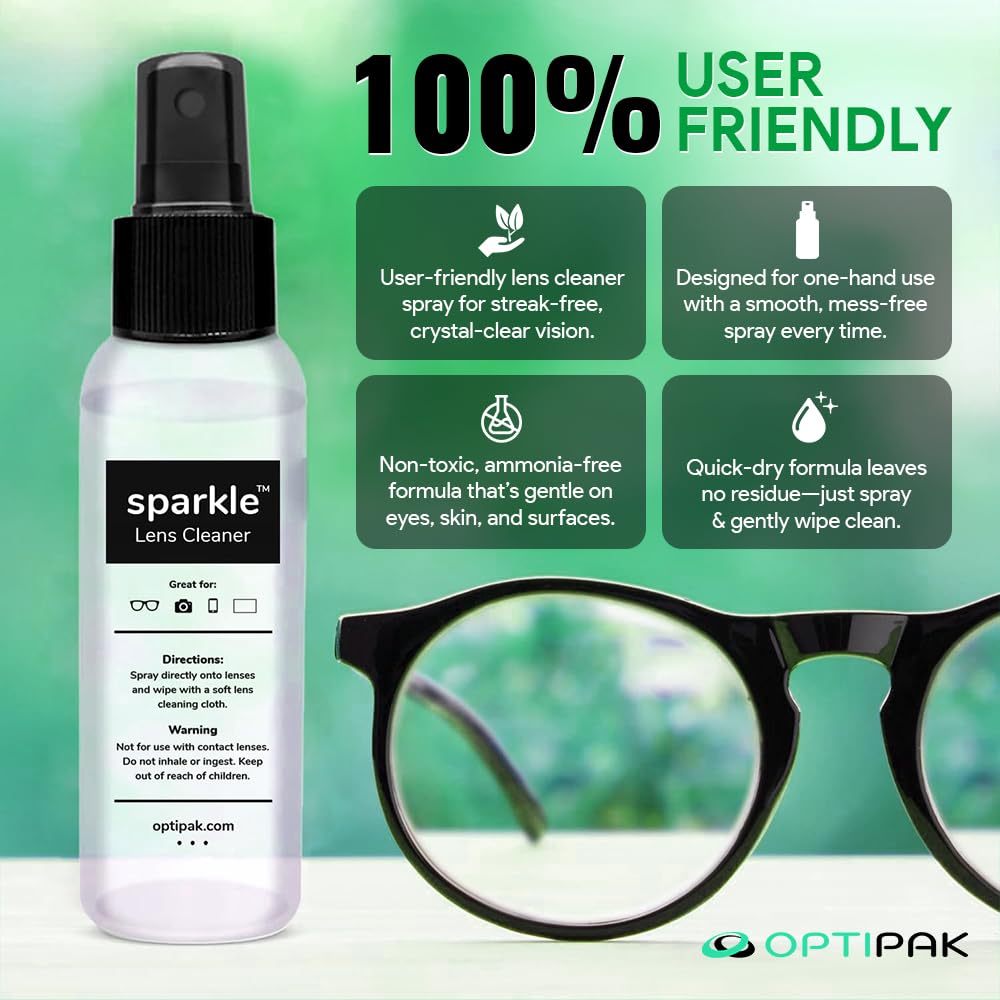 Spray cleaner being used on eyeglasses