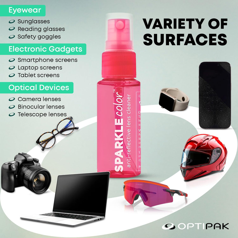 Sunglasses and eyeglasses cleaned with OPTIPAK Sparkle kit