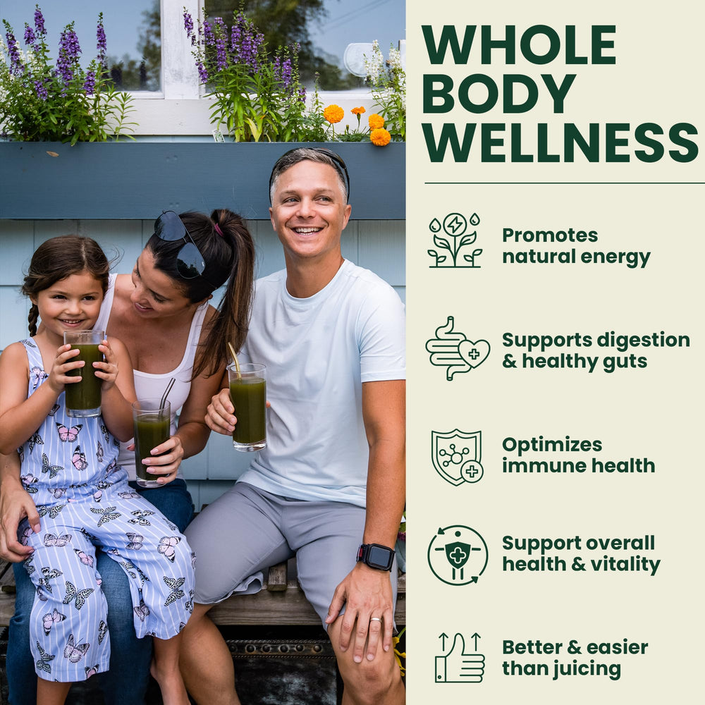 Six OPTIVIDA Super Greens powder packets lined up