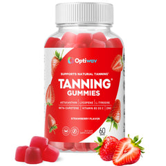 OptiWav Tanning Gummies for Women strawberry-flavored bottle