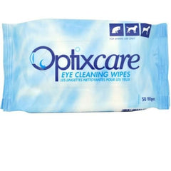 Optixcare Eye Cleaning Wipes 50ct Pack packaging and wipes