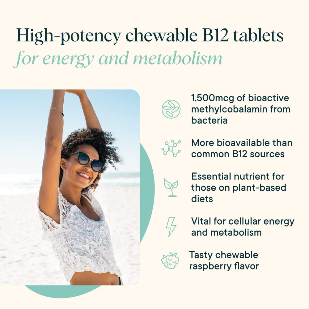 Nutrition facts and natural sweeteners listed on Ora Organic B12 label