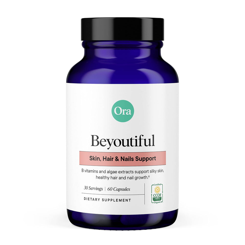 Beyoutiful vegan capsules bottle with label indicating 60 capsules