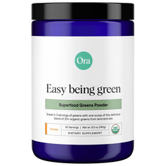 Front view of Ora Organic Greens Powder 30 servings canister