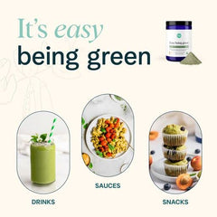 Close-up of Ora Organic Greens Powder tub
