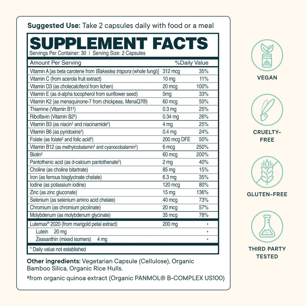 Product label highlighting blue light protection