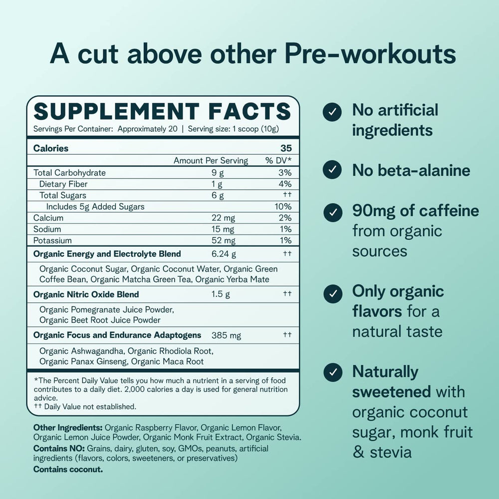 Ora Organic raspberry lemonade powder closeup highlights organic ingredients and refreshing flavor