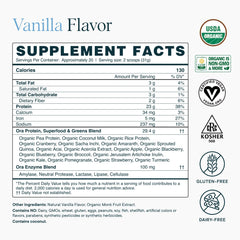 Ready-to-use protein powder packaging and scoop for Ora Organic Vanilla