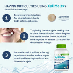 XyliMelts disc dissolving on gums with mild mint flavor
