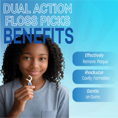 Gum-friendly floss pick with soft rubber tip